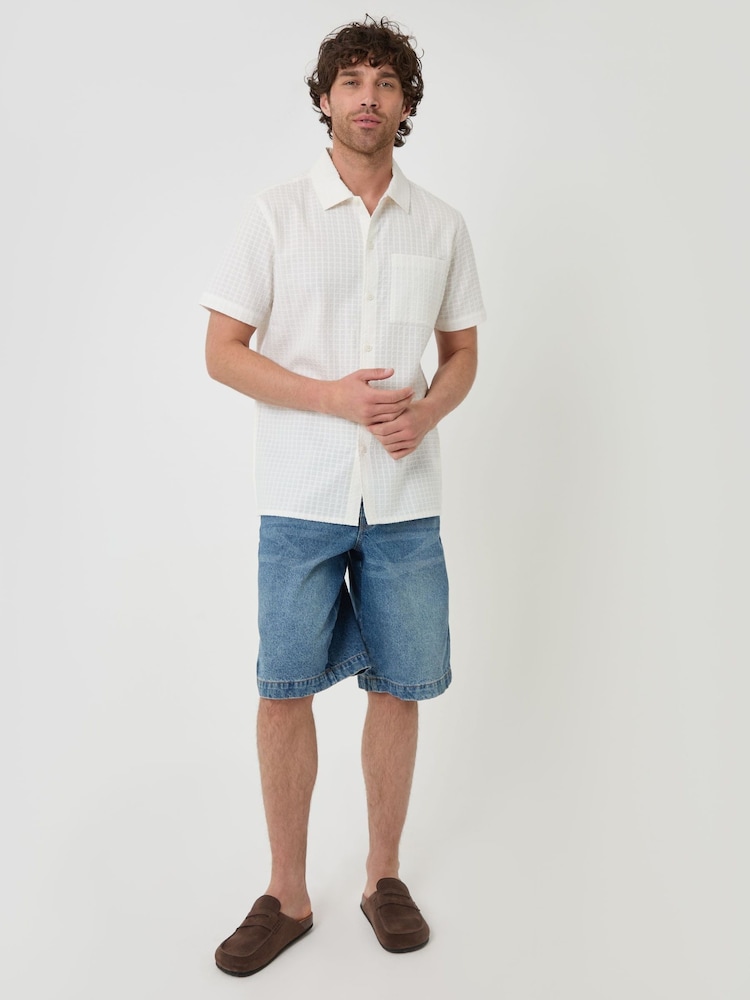Threadbare Cream Textured Cotton Short Sleeve Shirt - Image 4 of 4