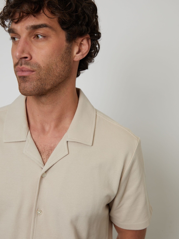 Threadbare Natural Pique Revere Collar Short Sleeve Shirt - Image 1 of 4