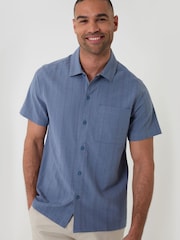 Azul - Camisa de manga corta de algodón texturizado Threadbare - Imagen 1 de 4