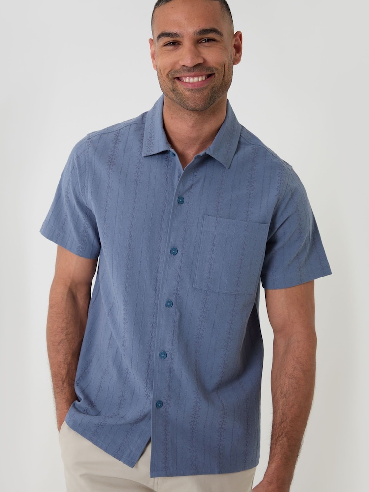 Azul - Camisa de manga corta de algodón texturizado Threadbare - Imagen 1 de 4
