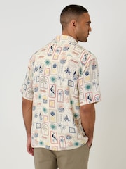 Threadbare Natural Tropical Stamp Print Short Sleeve Shirt - Image 2 of 5