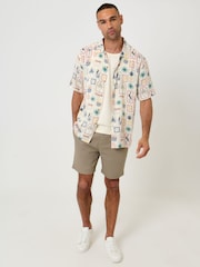 Threadbare Natural Tropical Stamp Print Short Sleeve Shirt - Image 3 of 5