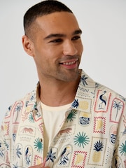 Threadbare Natural Tropical Stamp Print Short Sleeve Shirt - Image 4 of 5