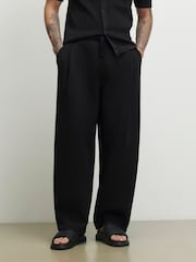 River Island Black Barrel Fit Scuba Pleated Joggers - Image 1 of 3
