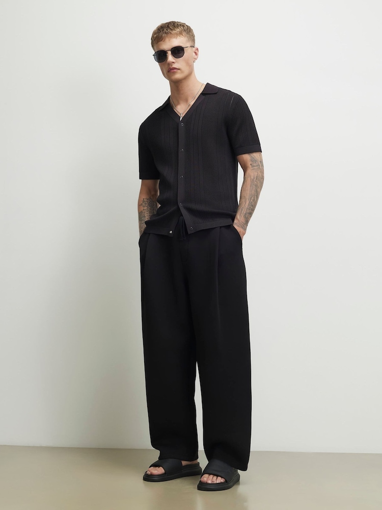 River Island Black Barrel Fit Scuba Pleated Joggers - Image 2 of 3