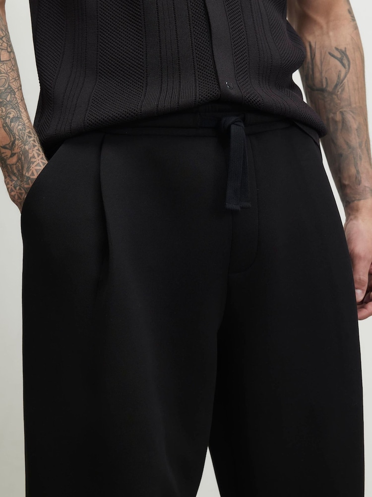 River Island Black Barrel Fit Scuba Pleated Joggers - Image 3 of 3