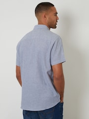 Threadbare Denim Blue Short Sleeve Linen Blend Shirt - Image 2 of 4