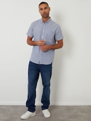 Threadbare Denim Blue Short Sleeve Linen Blend Shirt - Image 3 of 4