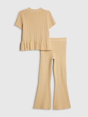 حزمة من سترة كارديغان محبوكة بكشكشة وبنطلون بتصميم واسع من أسفل من River Island - صورة 2 من 5