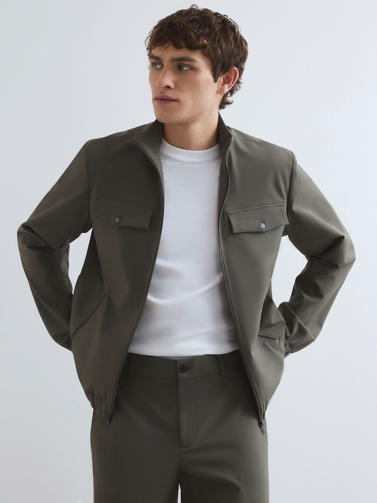 River Island Green Comfort Stretch Funnel Jacket - Image 2 of 4