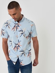 Threadbare Light Blue Tropical Leaf Print Short Sleeve Shirt - Image 1 of 4
