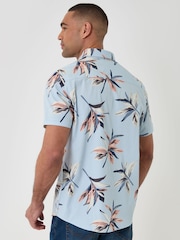 Threadbare Light Blue Tropical Leaf Print Short Sleeve Shirt - Image 2 of 4
