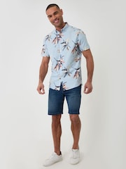 Threadbare Light Blue Tropical Leaf Print Short Sleeve Shirt - Image 3 of 4