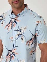 Threadbare Light Blue Tropical Leaf Print Short Sleeve Shirt - Image 4 of 4