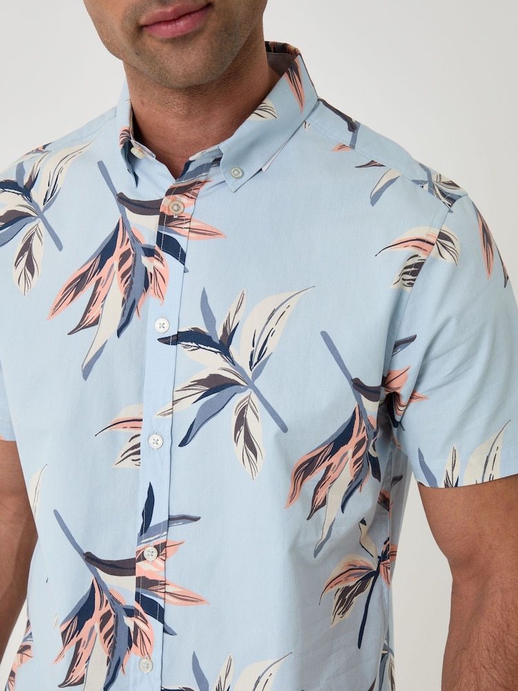 Threadbare Light Blue Tropical Leaf Print Short Sleeve Shirt - Image 4 of 4