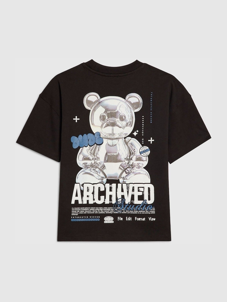 River Island Black Oversized Chrome Bear T-Shirt - Image 2 of 4