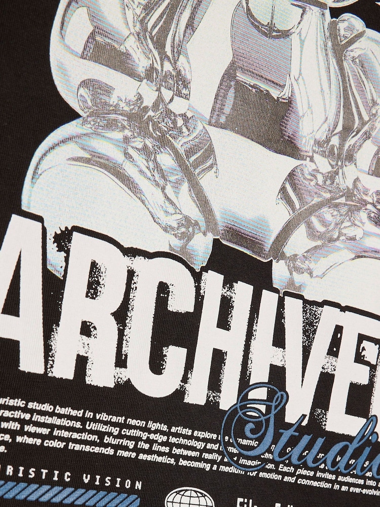 River Island Black Oversized Chrome Bear T-Shirt - Image 4 of 4