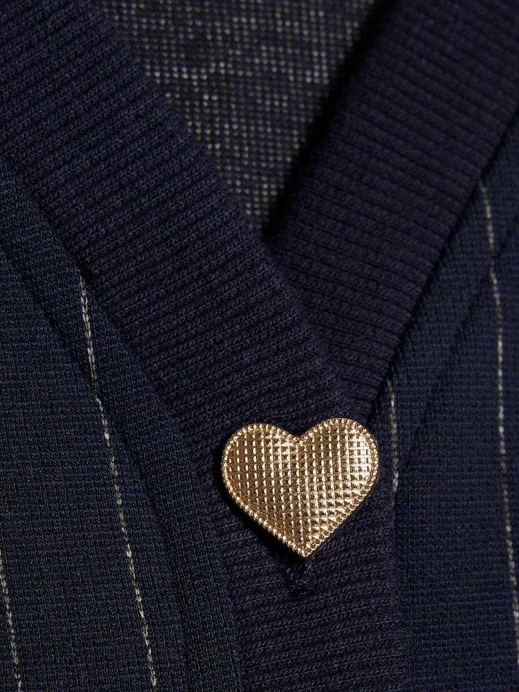 River Island Navy Badge Pinstripe Cardingan - Image 6 of 6