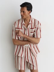 Reiss Red/Stone Mararani Striped Drawstring Shorts - Image 1 of 6