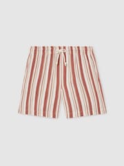 Reiss Red/Stone Mararani Striped Drawstring Shorts - Image 2 of 6