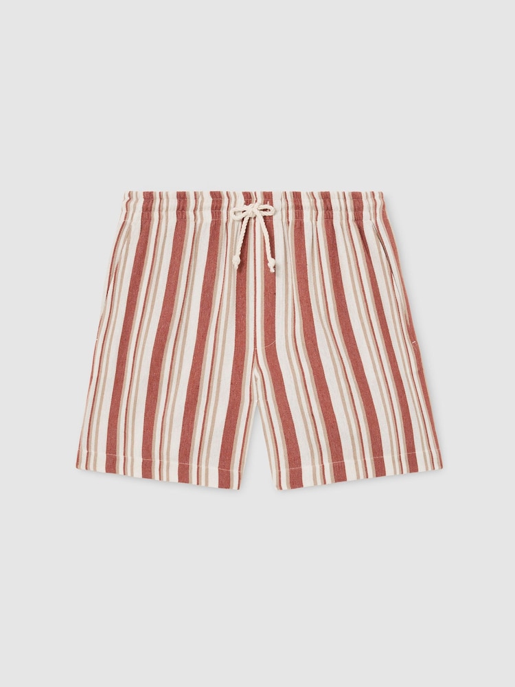 Reiss Red/Stone Mararani Striped Drawstring Shorts - Image 2 of 6 Reiss Red/Stone Mararani Striped Drawstring Shorts - Image 2 of 6