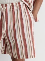 Reiss Red/Stone Mararani Striped Drawstring Shorts - Image 4 of 6