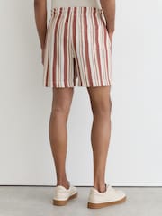 Reiss Red/Stone Mararani Striped Drawstring Shorts - Image 5 of 6