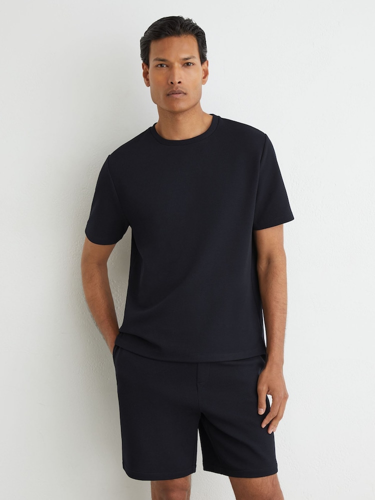 Reiss Navy Cole Textured Modern-Fit Crew-Neck T-Shirt - Image 1 of 7 Reiss Navy Cole Textured Modern-Fit Crew-Neck T-Shirt - Image 1 of 7