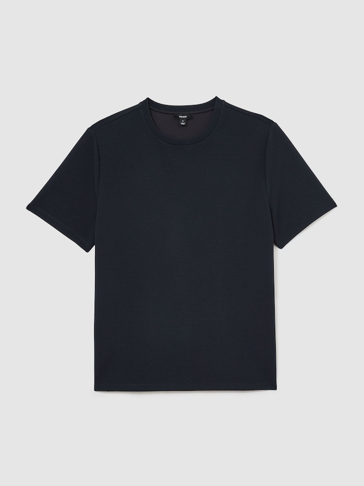 Reiss Navy Cole Textured Modern-Fit Crew-Neck T-Shirt - Image 2 of 7 Reiss Navy Cole Textured Modern-Fit Crew-Neck T-Shirt - Image 2 of 7