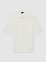 Reiss White Falklands Cotton-Blend Textured-Knit Half-Zip Polo Shirt - Image 2 of 6