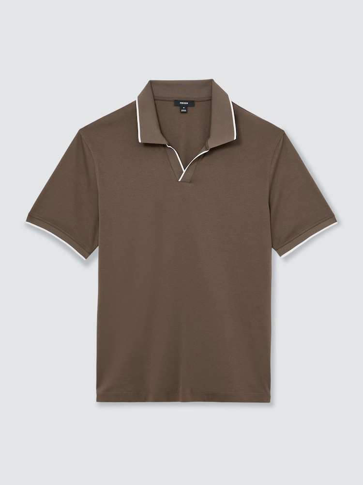 Reiss Taupe Brown Nico Air-Water Cotton Tipped Polo Shirt - Image 2 of 6