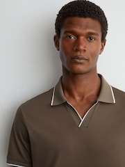 Reiss Taupe Brown Nico Air-Water Cotton Tipped Polo Shirt - Image 3 of 6