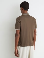 Reiss Taupe Brown Nico Air-Water Cotton Tipped Polo Shirt - Image 5 of 6