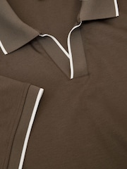 Reiss Taupe Brown Nico Air-Water Cotton Tipped Polo Shirt - Image 6 of 6
