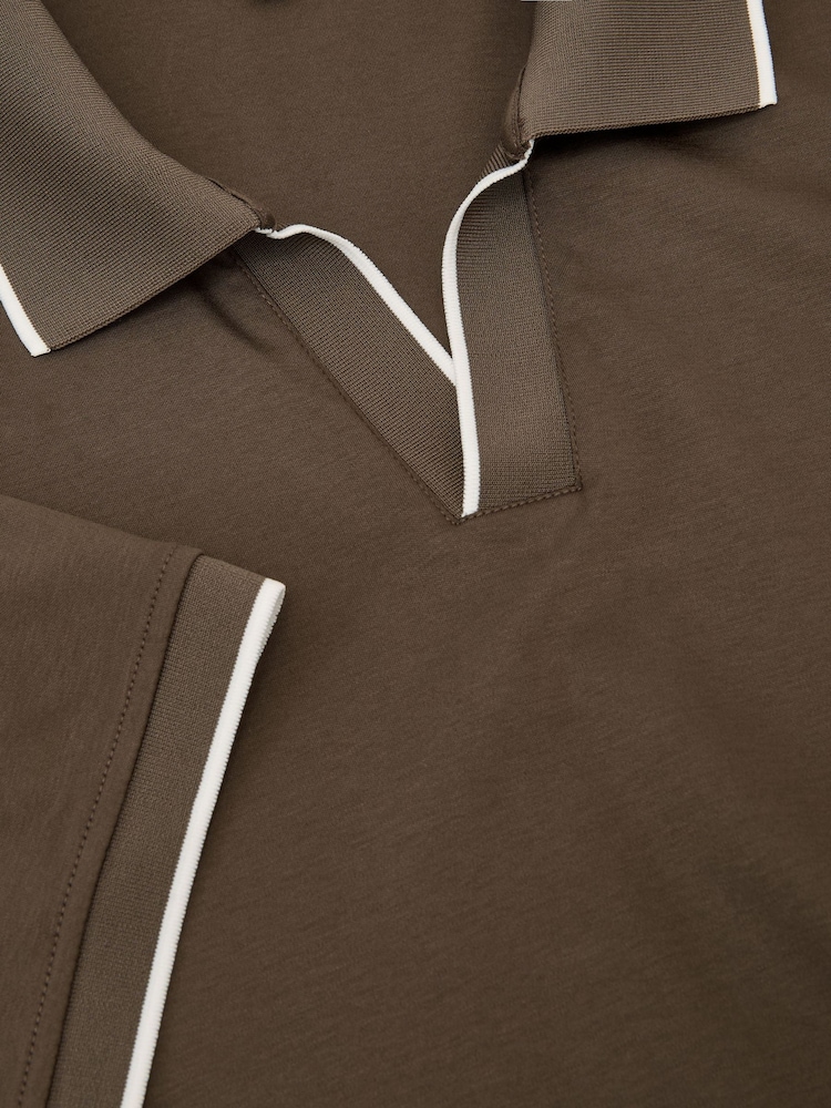 Reiss Taupe Brown Nico Air-Water Cotton Tipped Polo Shirt - Image 6 of 6