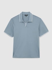Reiss Dusty Blue Nico Air-Water Cotton Tipped Polo Shirt - Image 2 of 6