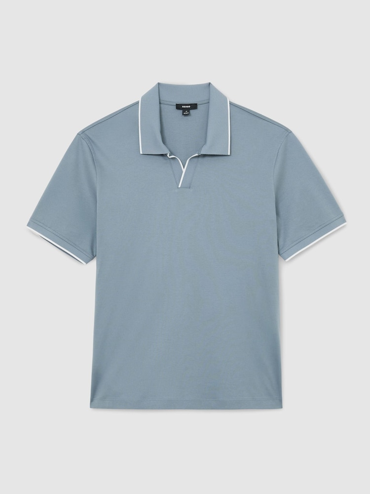Reiss Dusty Blue Nico Air-Water Cotton Tipped Polo Shirt - Image 2 of 6