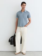 Reiss Dusty Blue Nico Air-Water Cotton Tipped Polo Shirt - Image 4 of 6