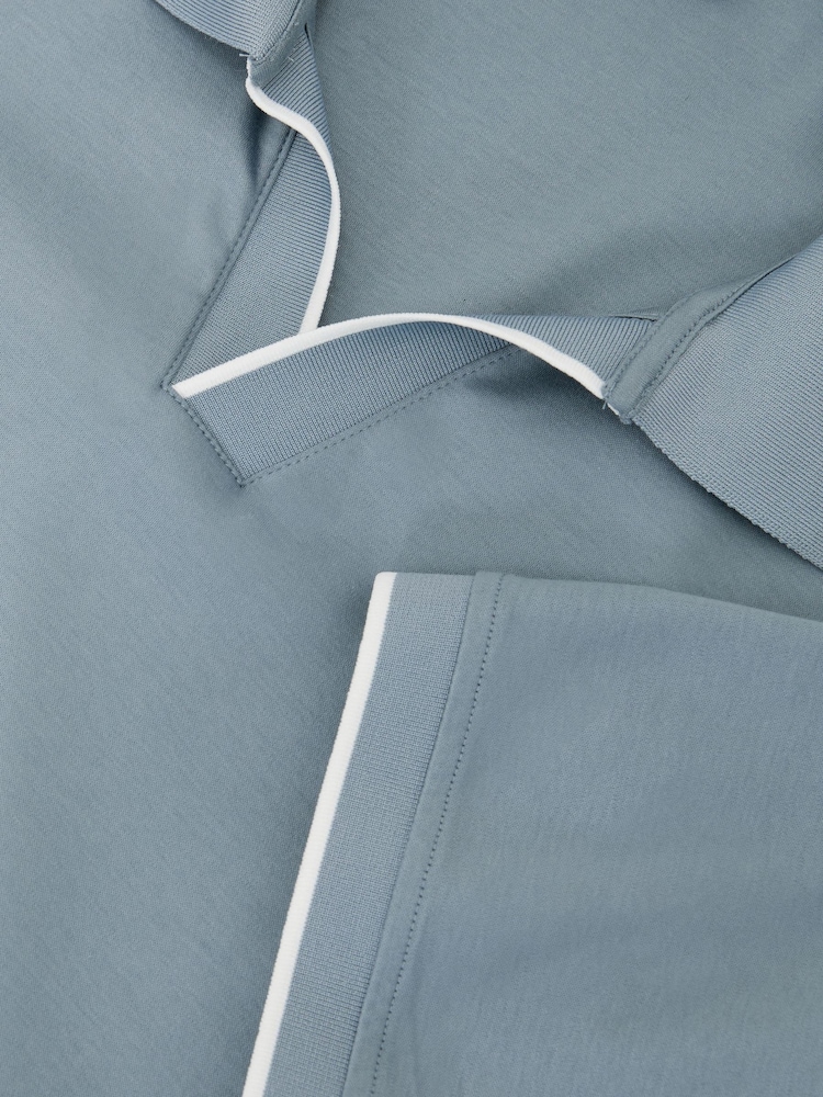 Reiss Dusty Blue Nico Air-Water Cotton Tipped Polo Shirt - Image 6 of 6