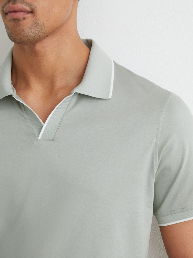 Reiss Light Sage Green Nico Air-Water Cotton Tipped Polo Shirt - Image 1 of 6