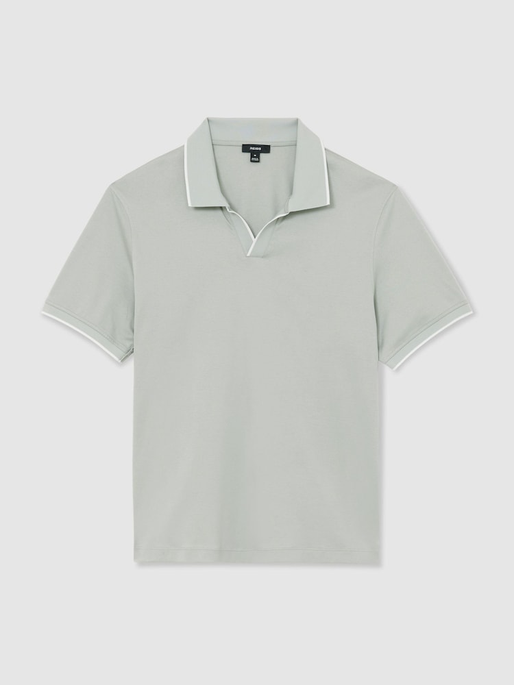 Reiss Light Sage Green Nico Air-Water Cotton Tipped Polo Shirt - Image 2 of 6