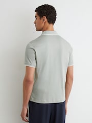 Reiss Light Sage Green Nico Air-Water Cotton Tipped Polo Shirt - Image 4 of 6