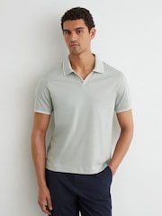 Reiss Light Sage Green Nico Air-Water Cotton Tipped Polo Shirt - Image 5 of 6