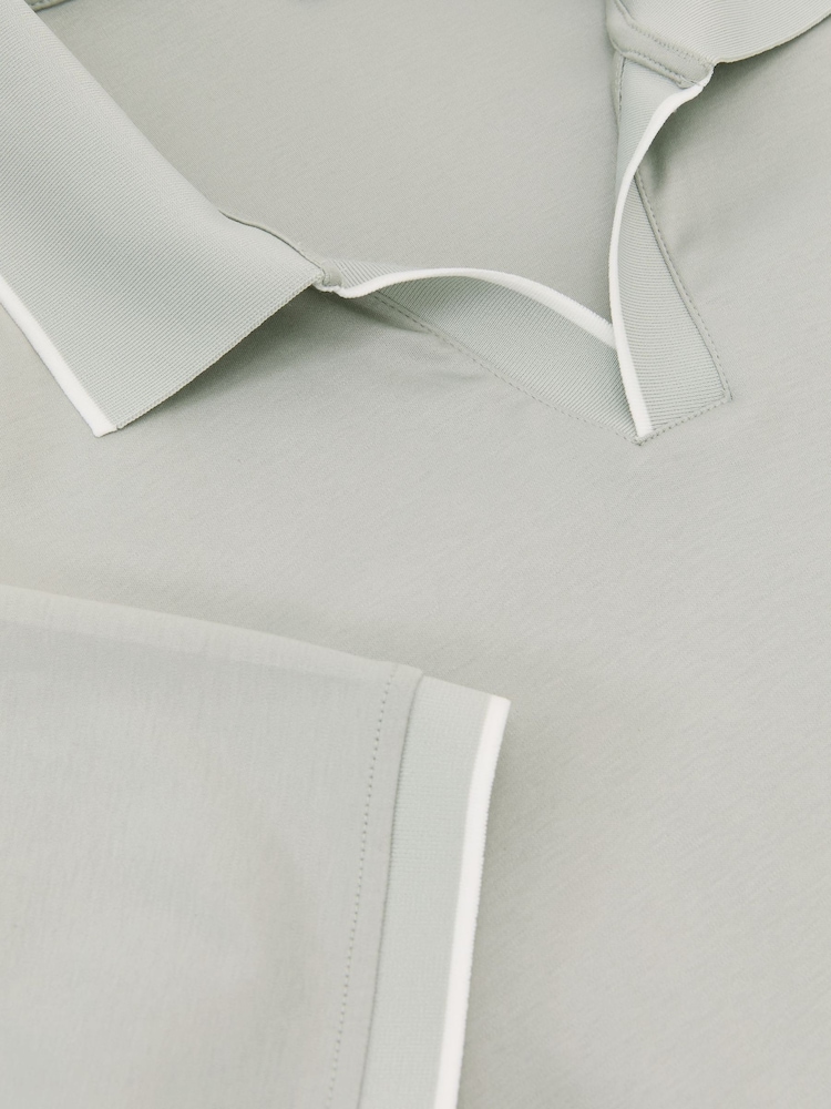 Reiss Light Sage Green Nico Air-Water Cotton Tipped Polo Shirt - Image 6 of 6