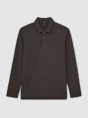 Reiss Brown Alba Textured Long-Sleeve Polo Shirt - Image 2 of 6