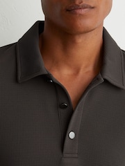 Reiss Brown Alba Textured Long-Sleeve Polo Shirt - Image 3 of 6
