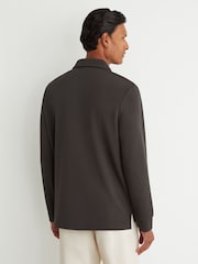 Reiss Brown Alba Textured Long-Sleeve Polo Shirt - Image 5 of 6