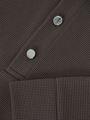 Reiss Brown Alba Textured Long-Sleeve Polo Shirt - Image 6 of 6