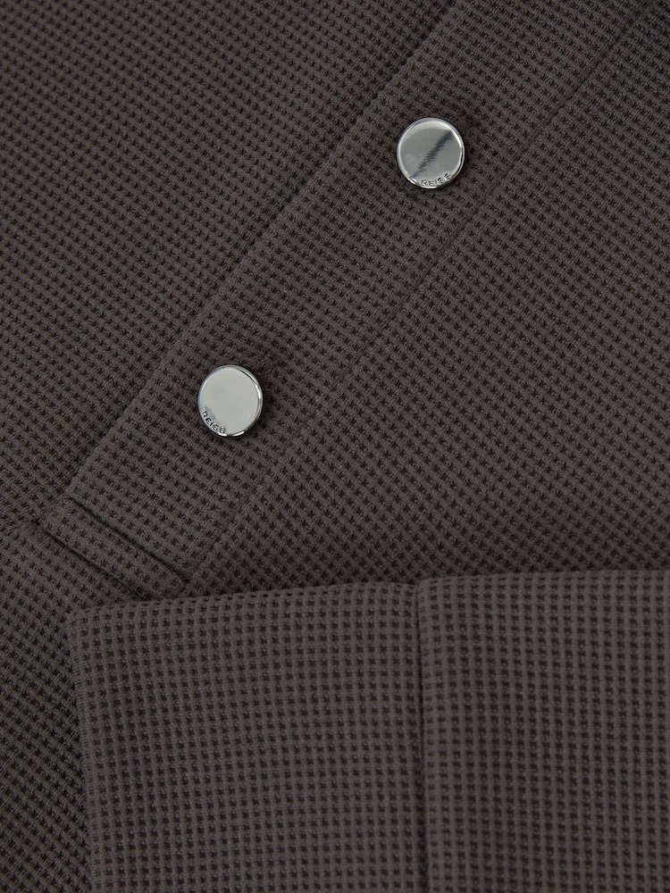 Reiss Brown Alba Textured Long-Sleeve Polo Shirt - Image 6 of 6 Reiss Brown Alba Textured Long-Sleeve Polo Shirt - Image 6 of 6