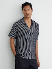 Темно-синий/белый - Фактурная рубашка в полоску с воротником Reiss Griff - Изображение 1 6